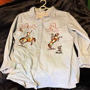 Wrangler Kids Cowboy Embroidered Shirt - Light Blue